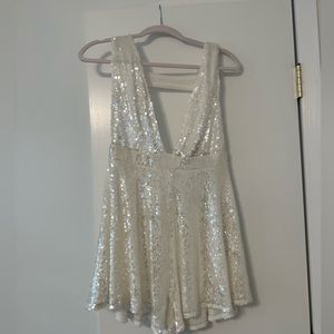 Akira white sequin plunge neck romper